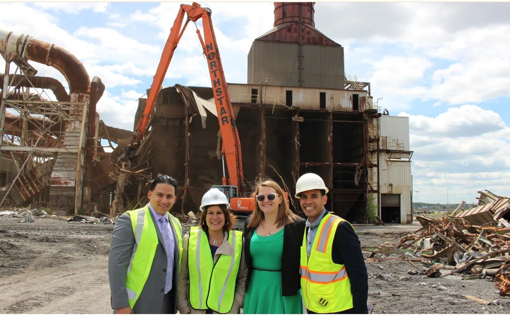 Team at an active industrial demolition site