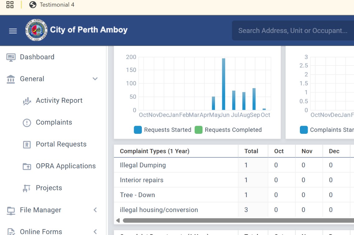 Perth Amboy SDL municipal workflow and activity dashboard